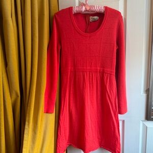 Vintage Cyn-Les Wool sweater dress red 1960s 1970s round neck